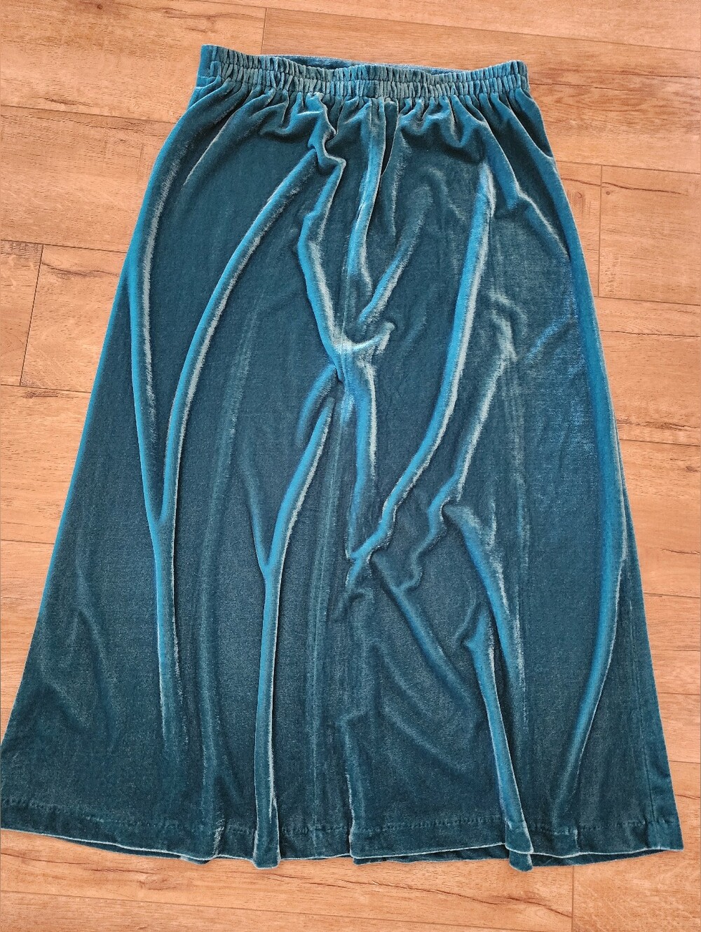 Vintage 90s Chadwicks Velvet Long Skirt A-line Midi Jade Green Size 10 Stretch